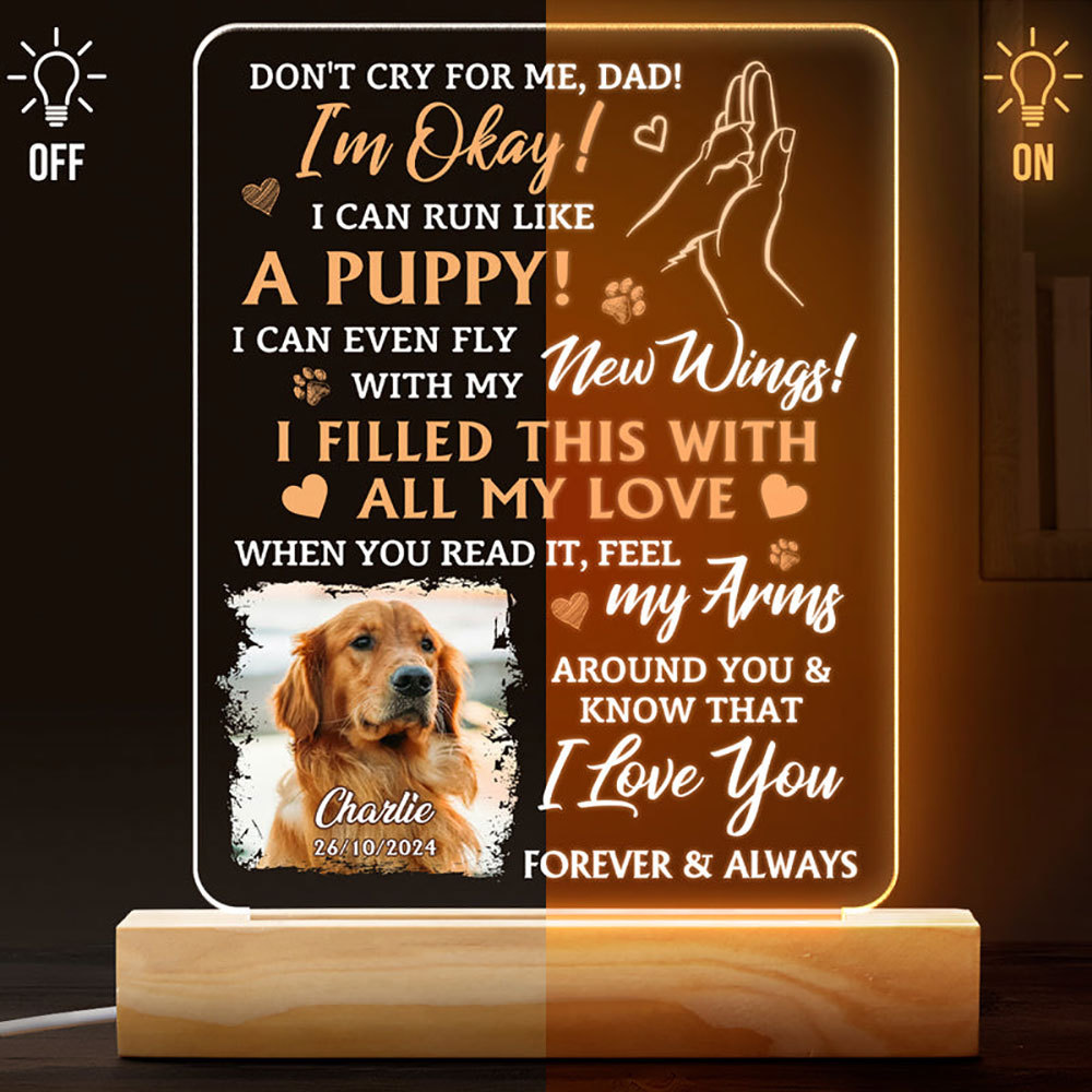 Custom Pet Photo Don't Cry For Me Night Light - Gift For Memorial Dog Family Loss Gift