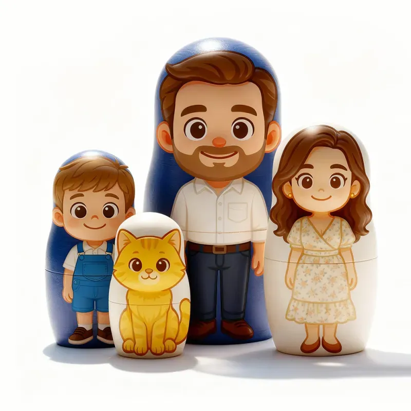 Personalisiertes Matryoshka-Portrait im Cartoon-Stil – Individuelles Familien-Geschenk