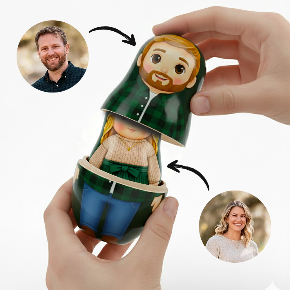 Personalized Portrait Nesting Doll Custom Photo Family Portrait Cartoon Style Gift Photo Anniversary Gift