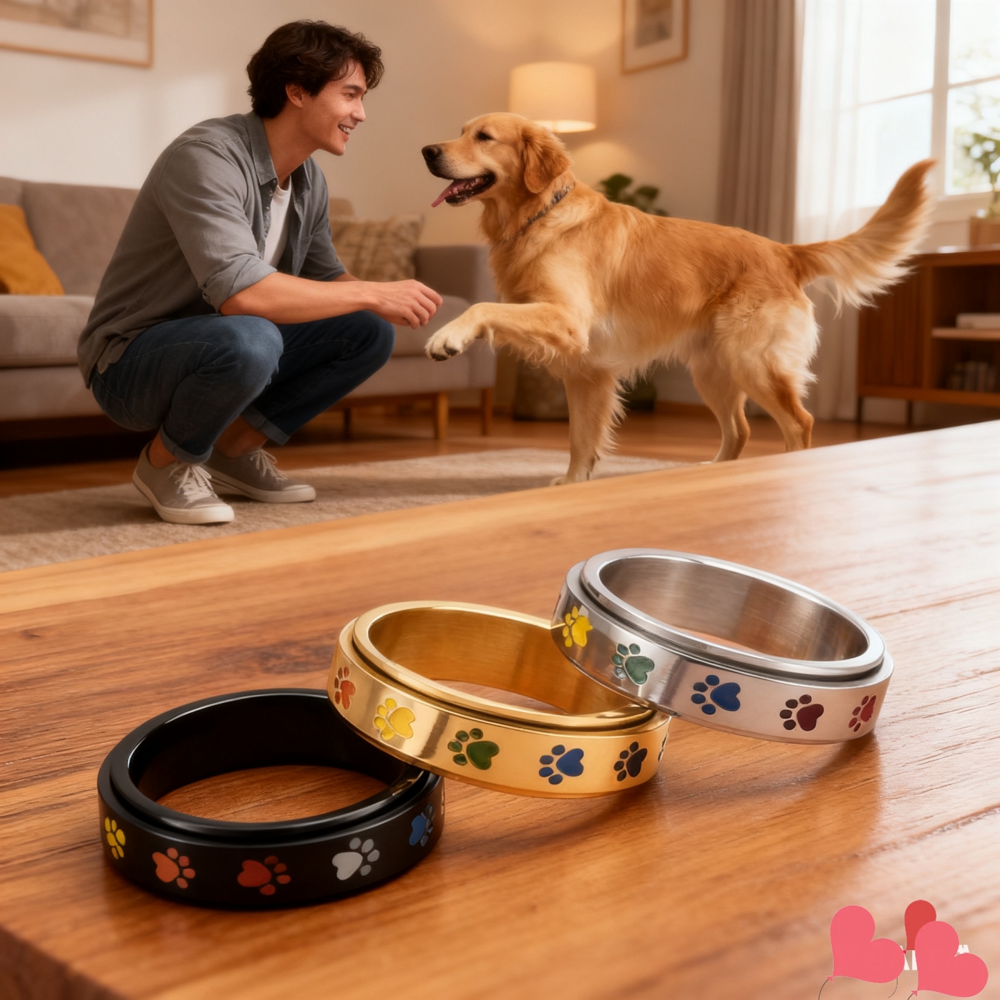 Bague Rotative Colorée À Empreintes De Pattes Pour Les Amoureux Des Animaux