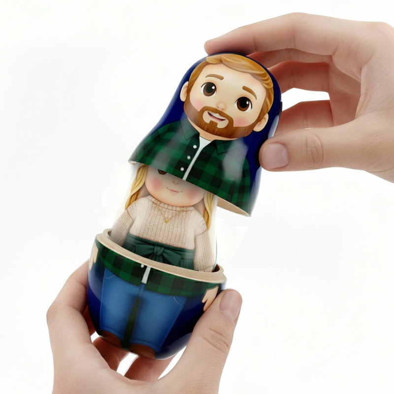 Personalized Portrait Nesting Doll Custom Photo Family Portrait Cartoon Style Gift Photo Anniversary Gift