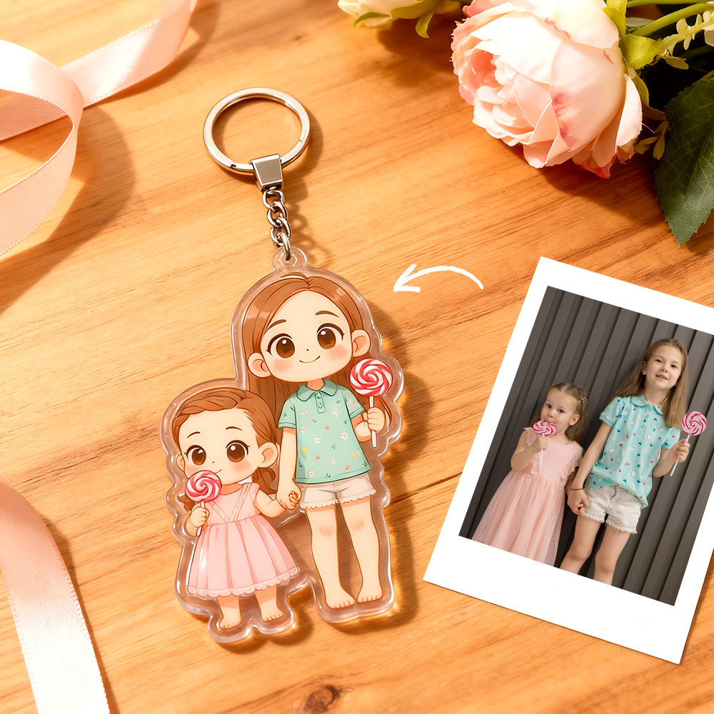 Porte-clés Chibi Personnalisés En Acrylique, Réalisés À Partir De Votre Photo Préférée. Parfaits Pour Les Anniversaires, Les Fêtes Ou Noël.