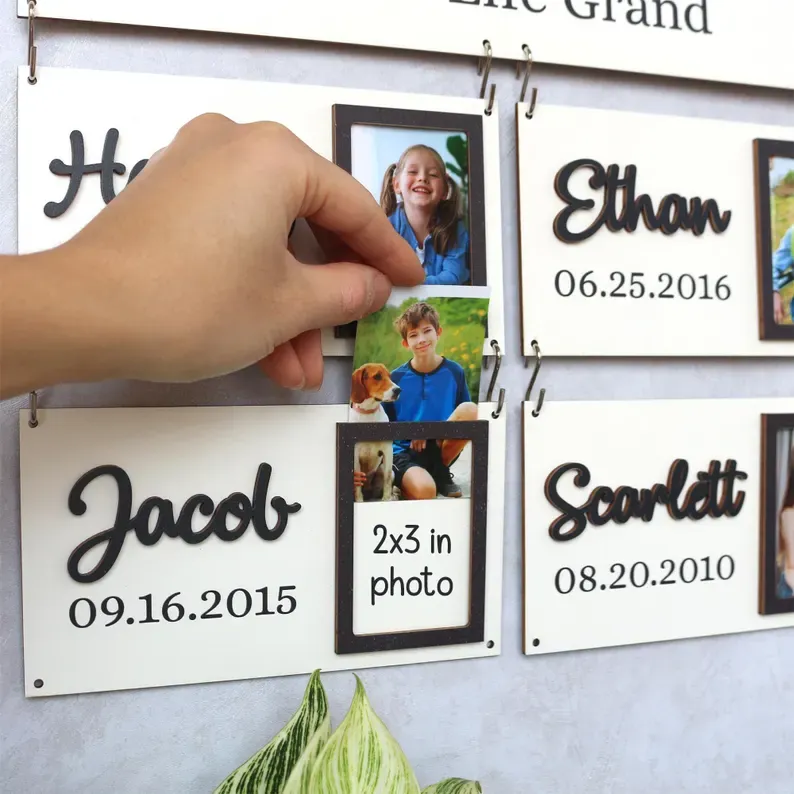 Personalized Grandchildren Photo Sign Wooden Family Name Plaque