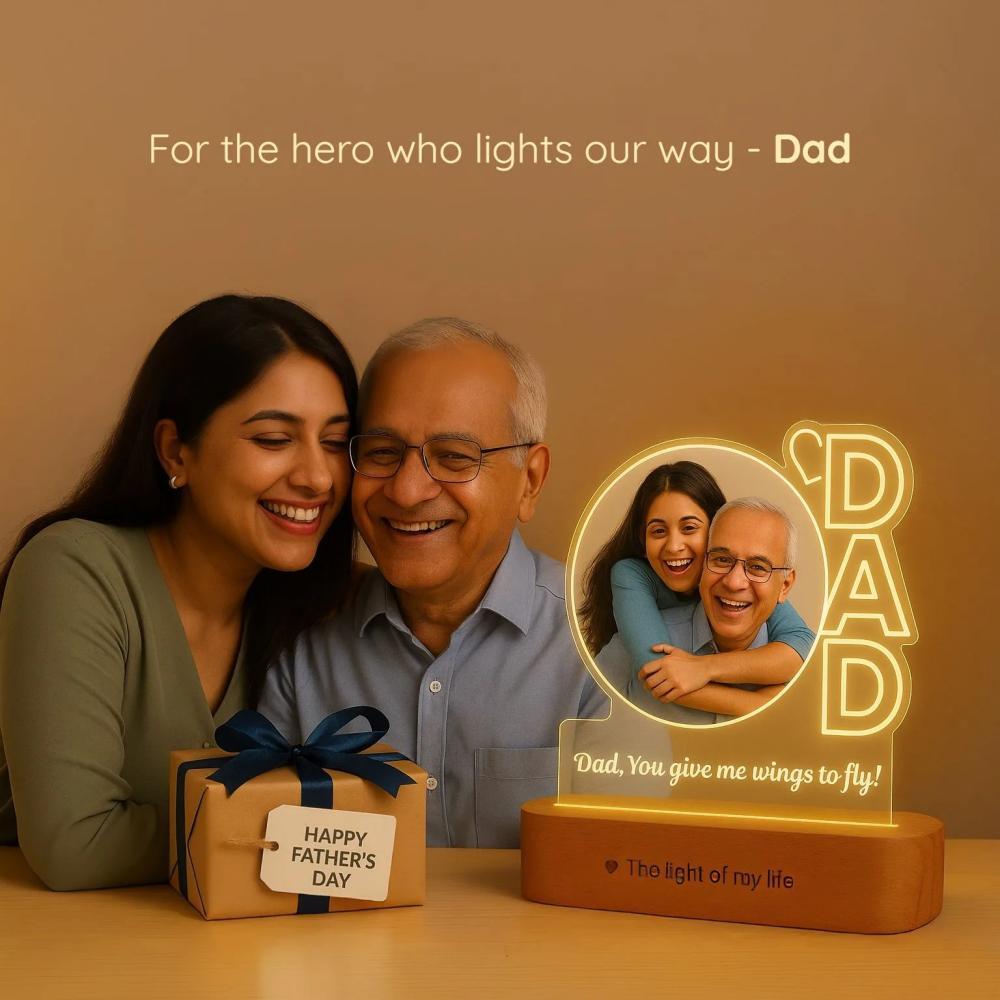 Lampe Cadre Photo Personnalisée Avec Ailes Lumineuses Love Dad, Cadeau Pour La Fête Des Pères - CustWitFR