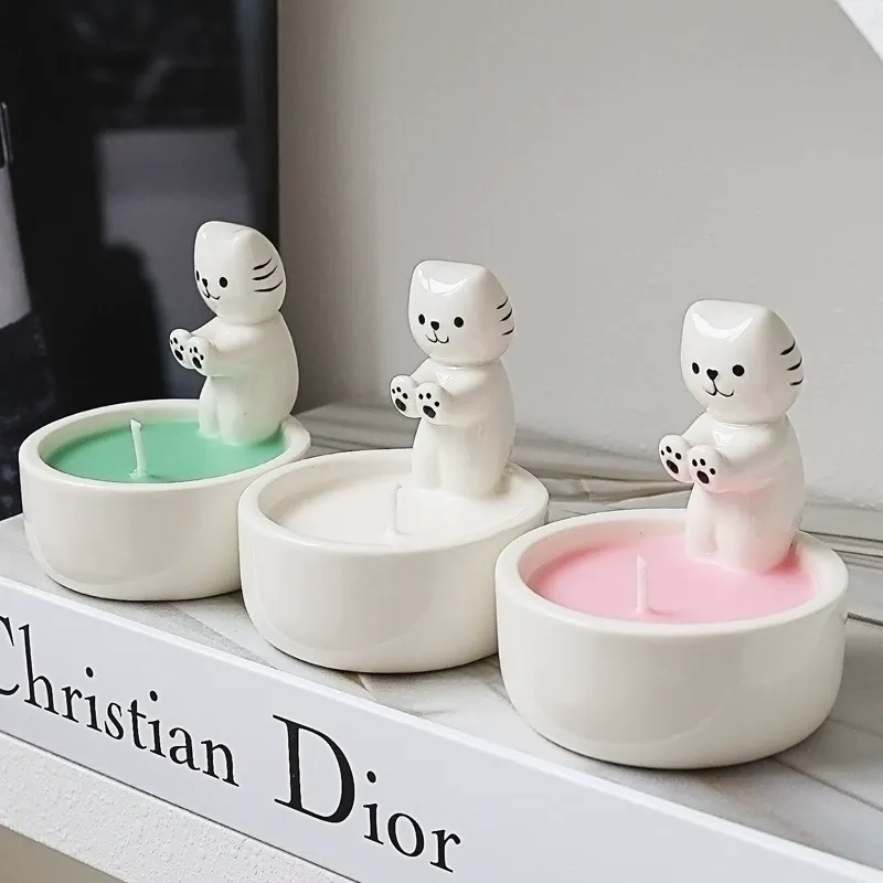 Bougeoirs En Céramique Avec Texte Personnalisé, Motif Chat, Uniquement En Céramique