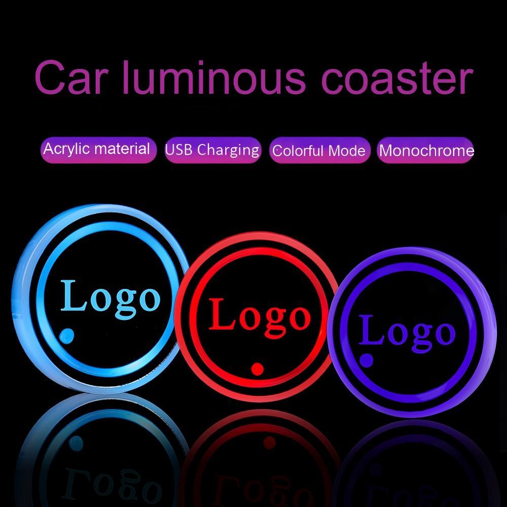 Personalized Car Coaster Customizable Car Cup Holder Mat with LED Lighting & USB Charging