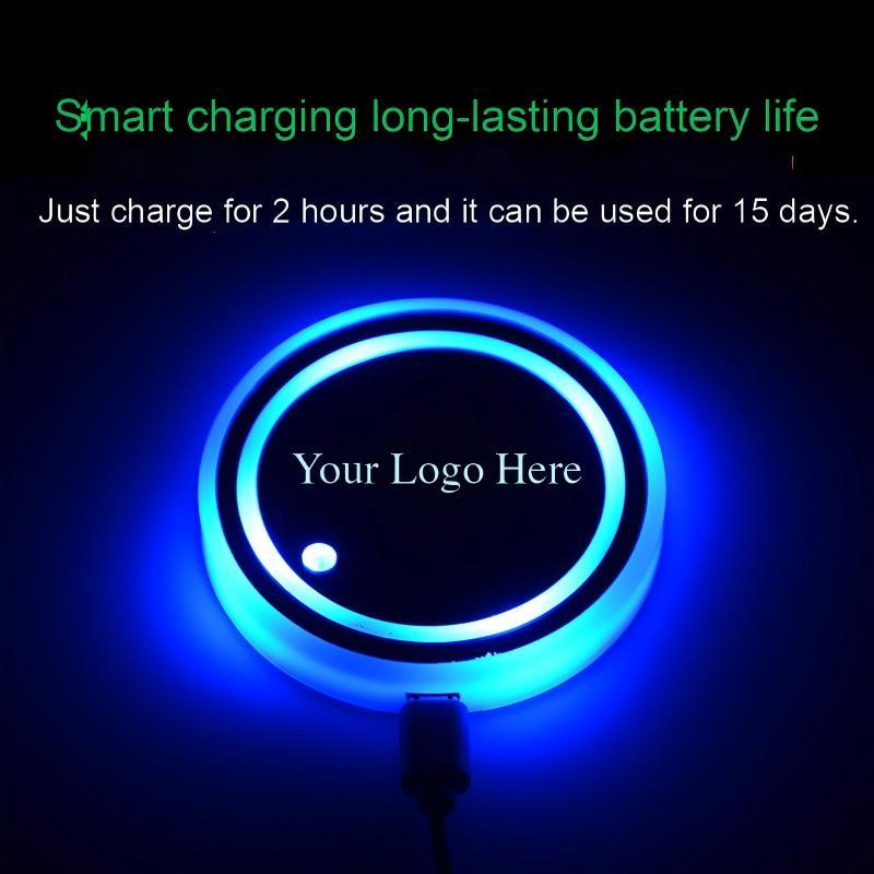 Personalized Car Coaster Customizable Car Cup Holder Mat with LED Lighting & USB Charging