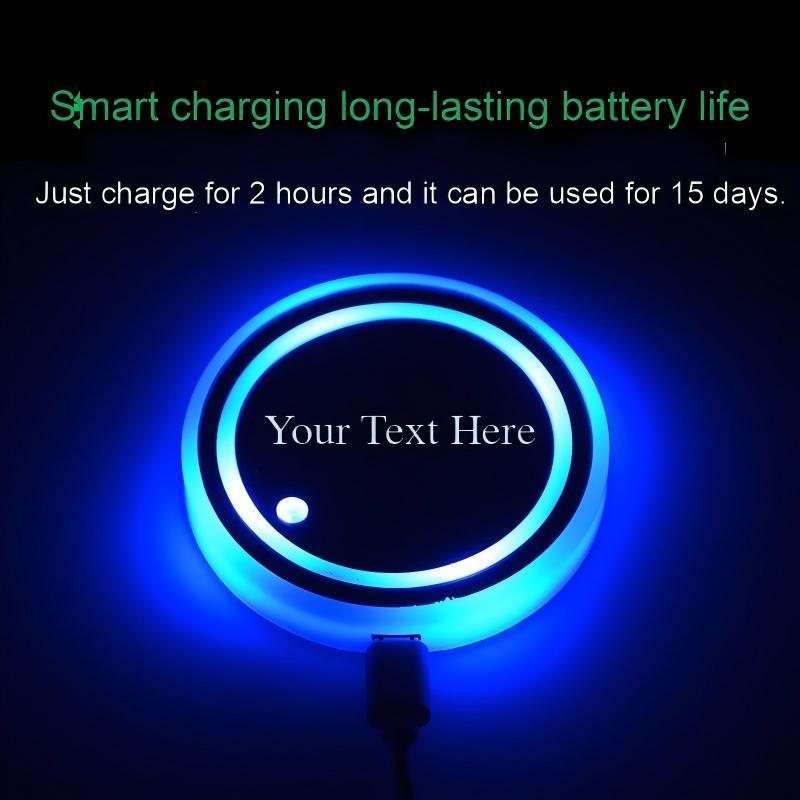 Personalized Car Coaster Customizable Car Cup Holder Mat with LED Lighting & USB Charging