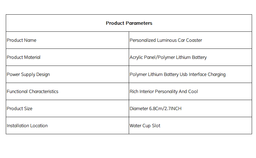 Personalized Car Coaster Customizable Car Cup Holder Mat with LED Lighting & USB Charging