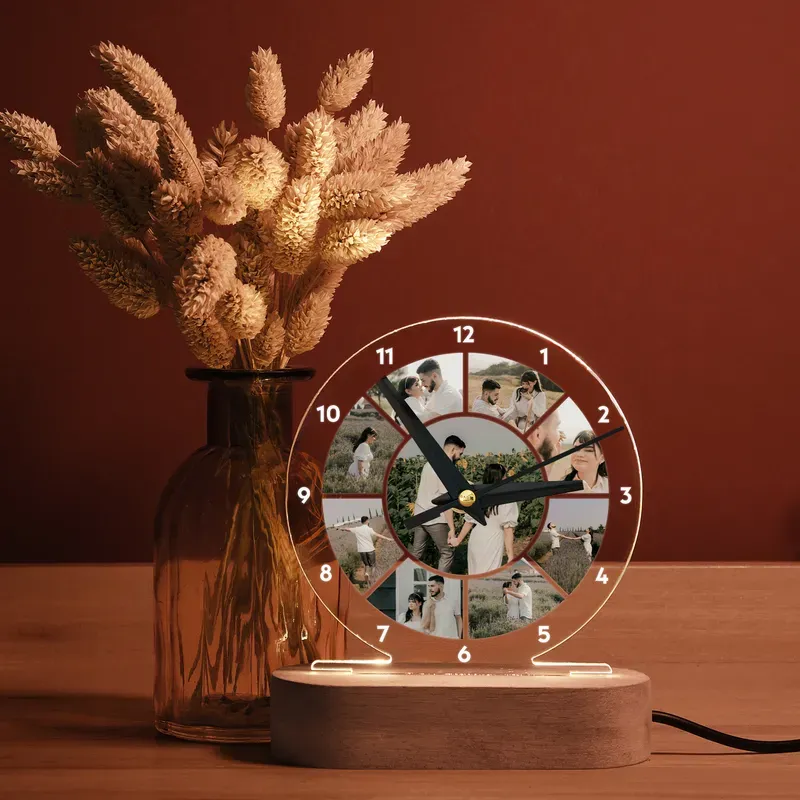 Horloge Photo Personnalisée Avec Lumière Led, Cadeau Souvenir Réconfortant Pour La Famille, Les Couples Et Les Amis