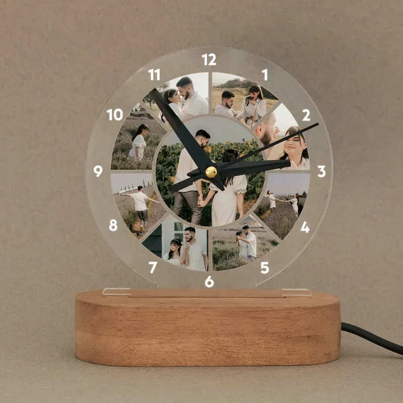 Horloge Photo Personnalisée Avec Lumière Led, Cadeau Souvenir Réconfortant Pour La Famille, Les Couples Et Les Amis