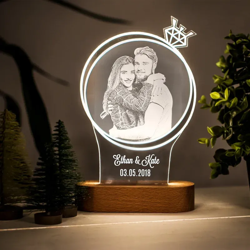 Lampe Led Personnalisée En Forme D'anneau Avec Photo Et Texte, Cadeau Pour Amoureux, Couples, Fiançailles, Mariage, Anniversaire
