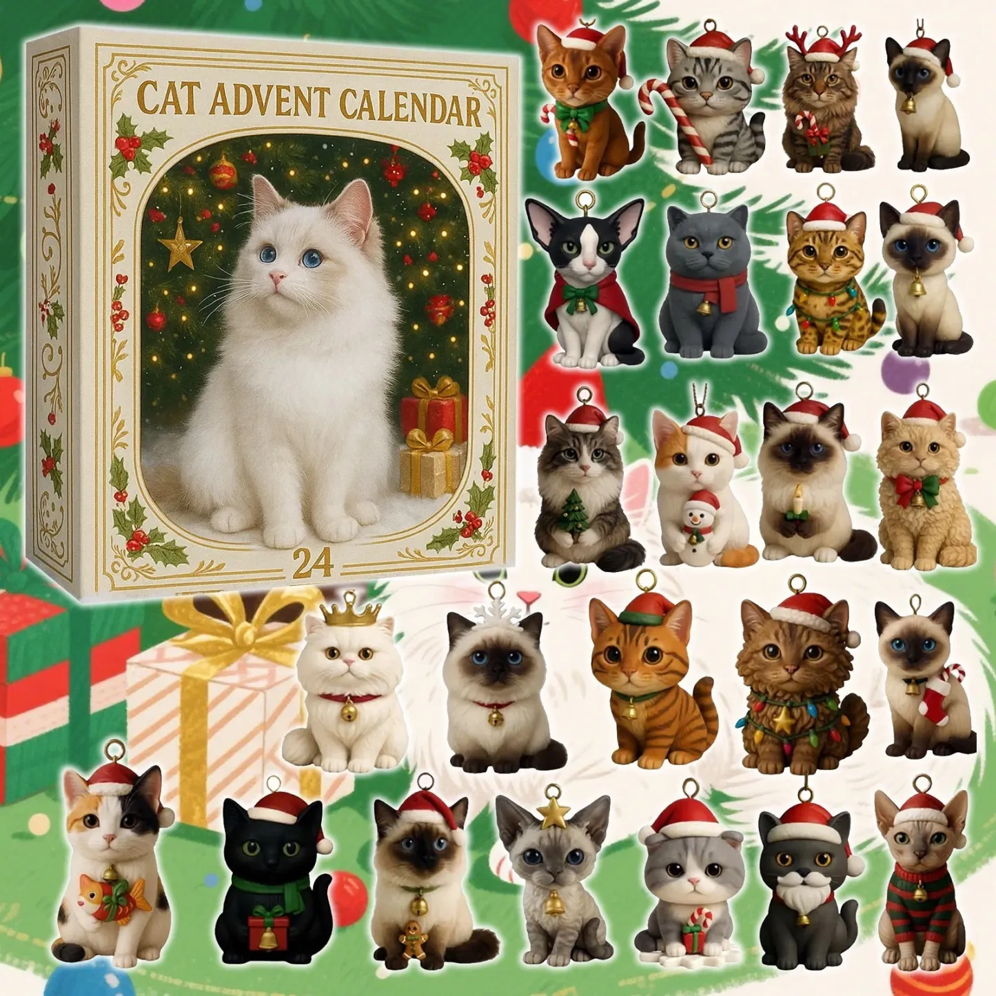 Christmas Advent Calendar Blind Box, 24-Day Surprise Acrylic Pet Themed Ornament for Cat & Dog Lovers, Holiday Countdown Gift
