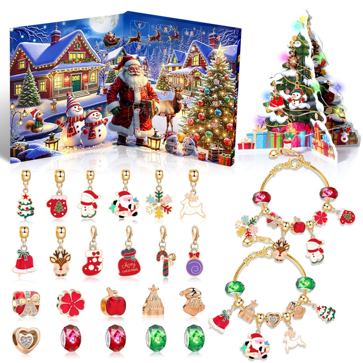 Boîte Aveugle De Noël, Ensemble De Bracelets De Perles Faits À La Main Pour Enfants, Boîte Aveugle De 24 Puzzles De Noël, Boîte Cadeau De Bijoux De Bracelet