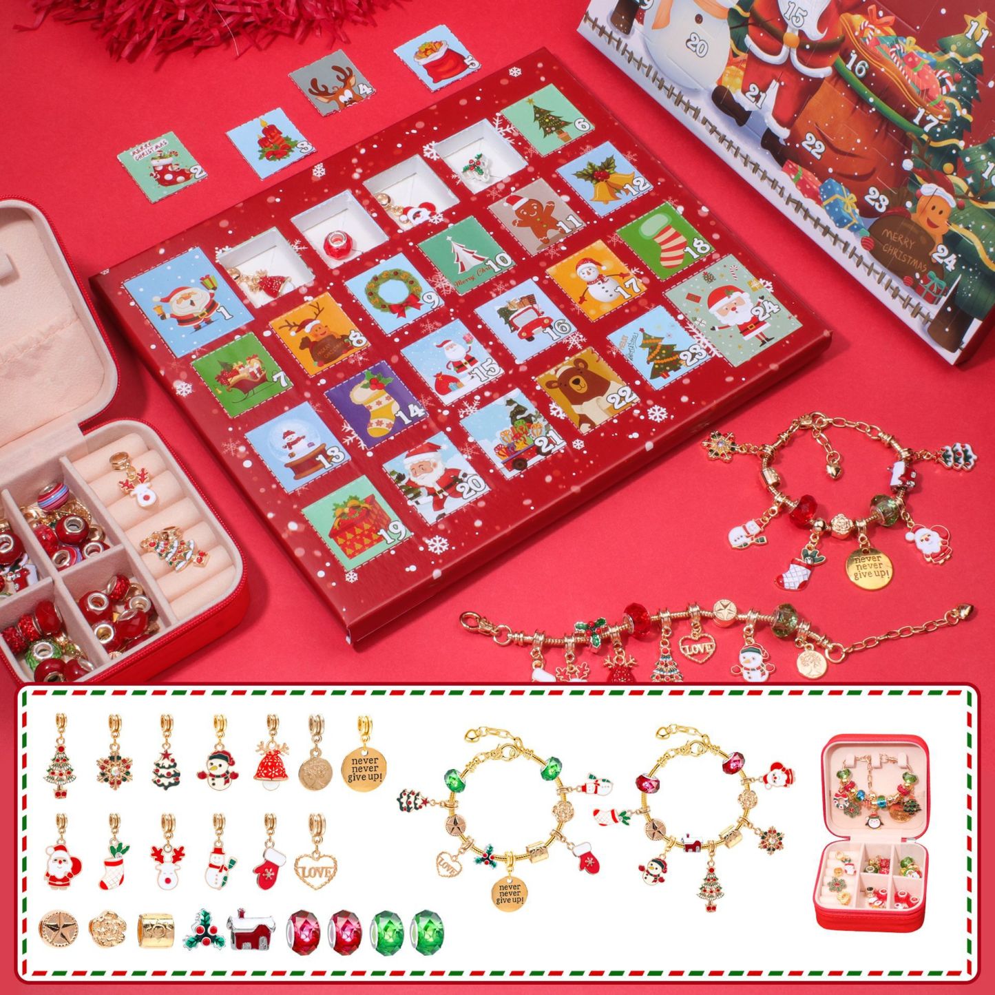 Boîte Aveugle De Noël, Ensemble De Bracelets De Perles Faits À La Main Pour Enfants, Boîte Aveugle De 24 Puzzles De Noël, Boîte Cadeau De Bijoux De Bracelet