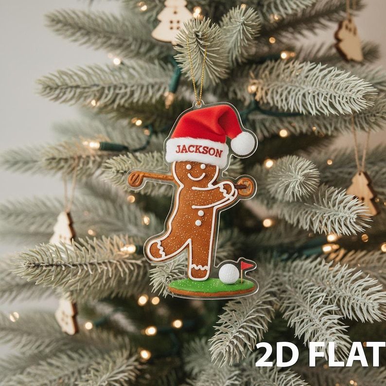 Ornement De Noël Personnalisé En Forme De Bonhomme En Pain D'épices Avec Chapeau De Père Noël, Nom Personnalisé, Pain D'épices, Golf, Football, Bowling, Yoga, Joueur De Hockey, Décoration, Cadeau Mignon