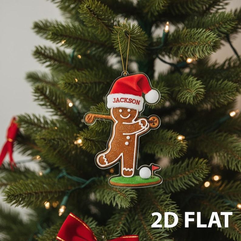 Ornement De Noël Personnalisé En Forme De Bonhomme En Pain D'épices Avec Chapeau De Père Noël, Nom Personnalisé, Pain D'épices, Golf, Football, Bowling, Yoga, Joueur De Hockey, Décoration, Cadeau Mignon