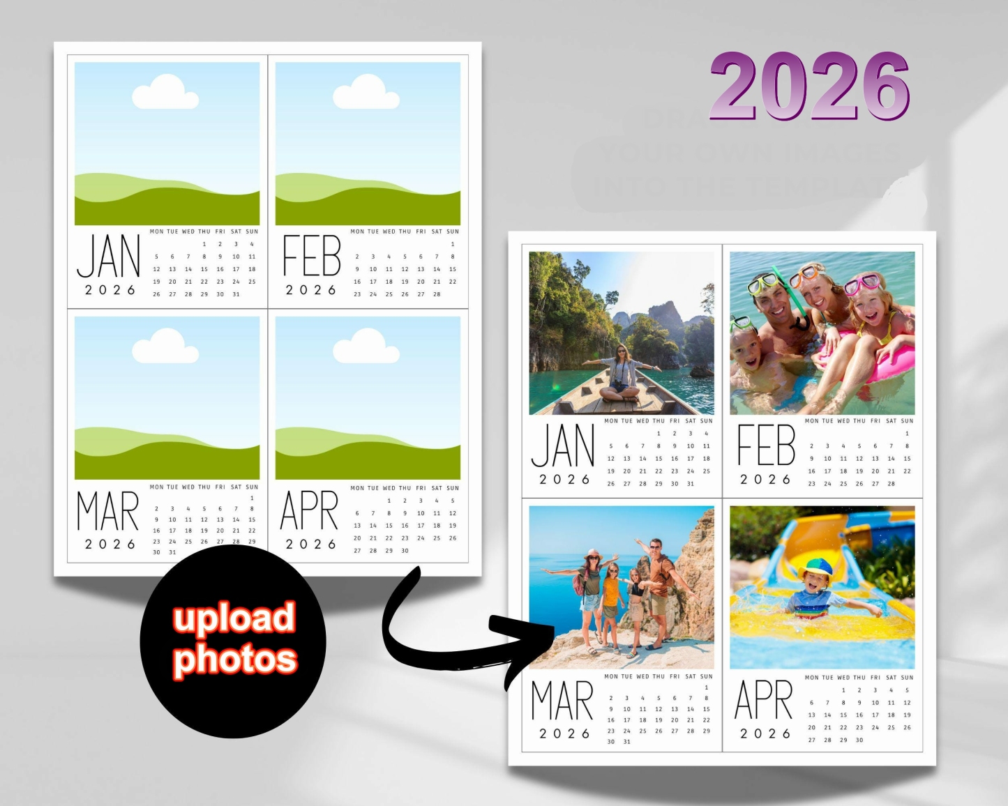 Calendrier Photo Personnalisé 2026 - Calendrier Mensuel À Télécharger