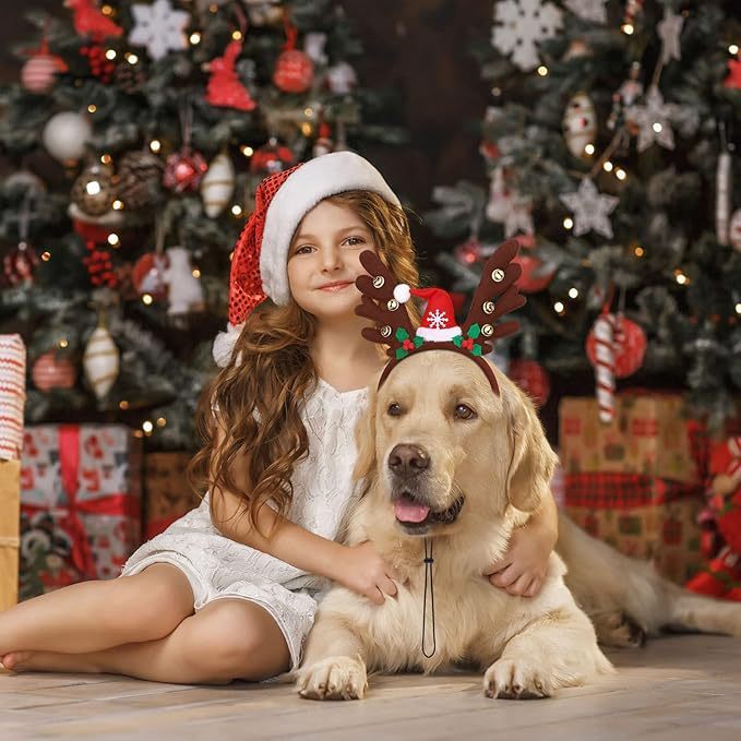Bandeau De Noël Pour Animaux De Compagnie Avec Bois De Renne, Bandeau De Noël Pour Chats Et Chiens, Bandeau Pour Animaux De Compagnie Avec Clochette Et Bois De Renne
