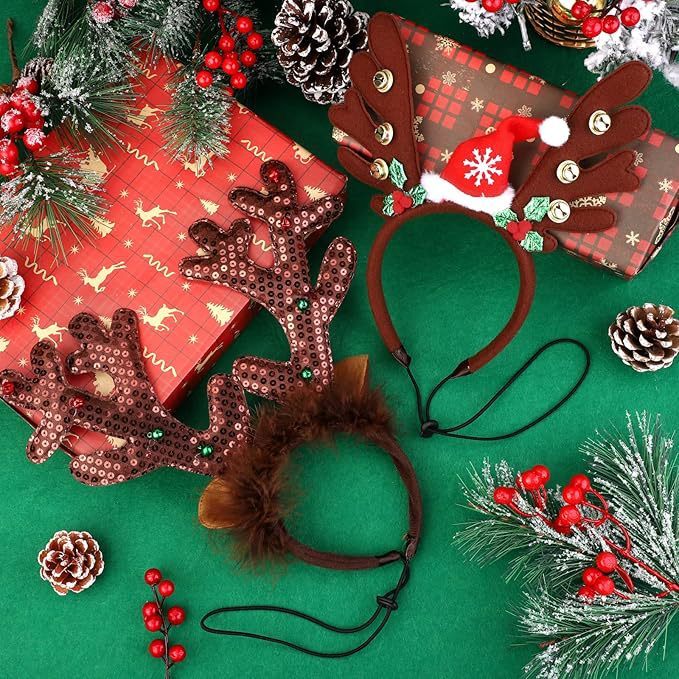Bandeau De Noël Pour Animaux De Compagnie Avec Bois De Renne, Bandeau De Noël Pour Chats Et Chiens, Bandeau Pour Animaux De Compagnie Avec Clochette Et Bois De Renne