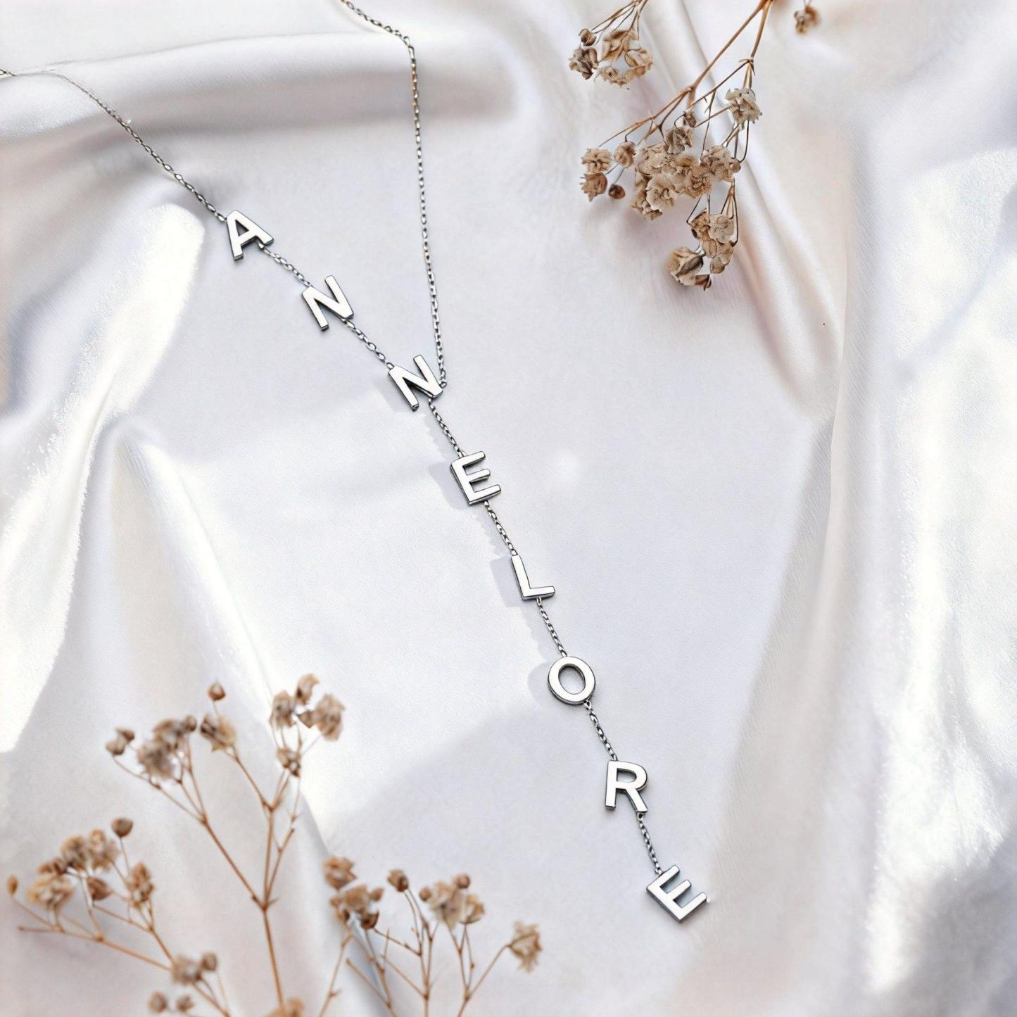 Collier Prénom En Lettres Verticales - Collier Initial Personnalisé - Collier Tendance Personnalisé - Cadeau Pour Elle