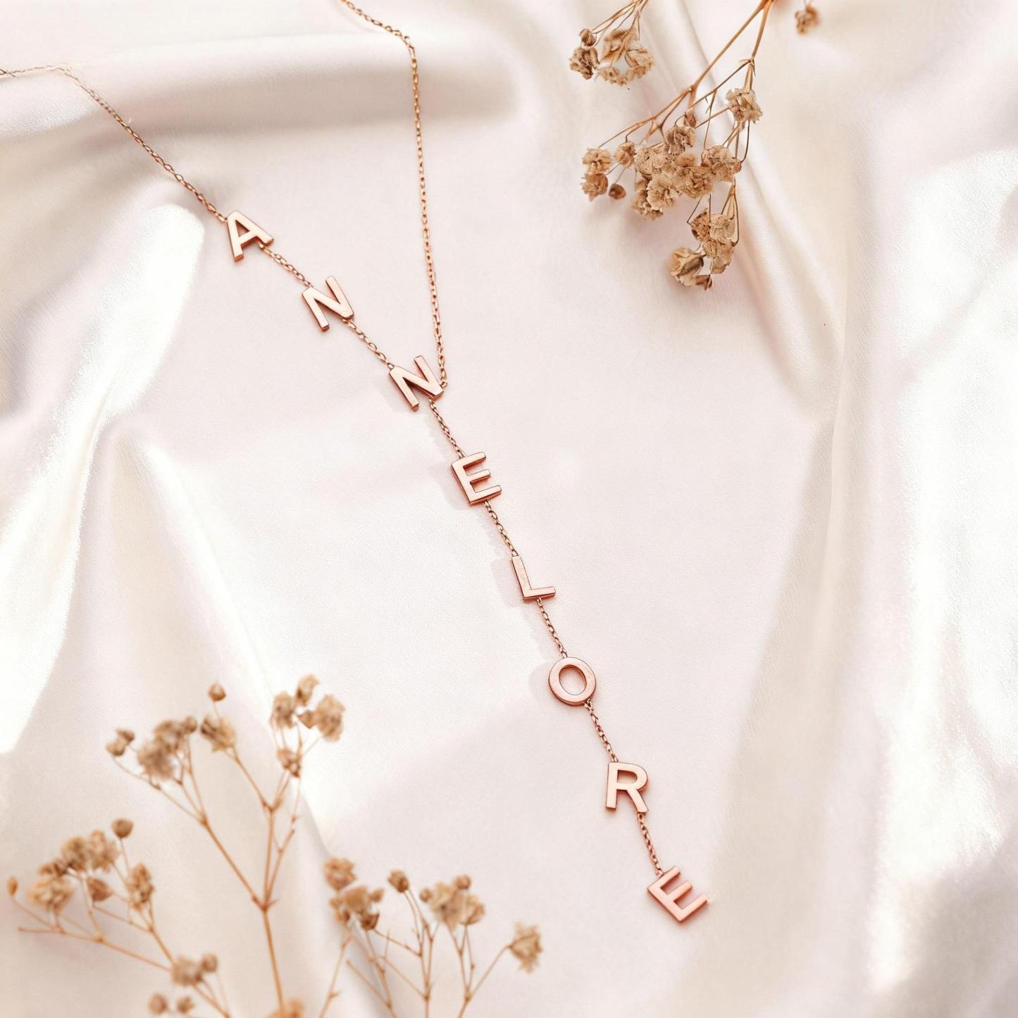 Collier Prénom En Lettres Verticales - Collier Initial Personnalisé - Collier Tendance Personnalisé - Cadeau Pour Elle