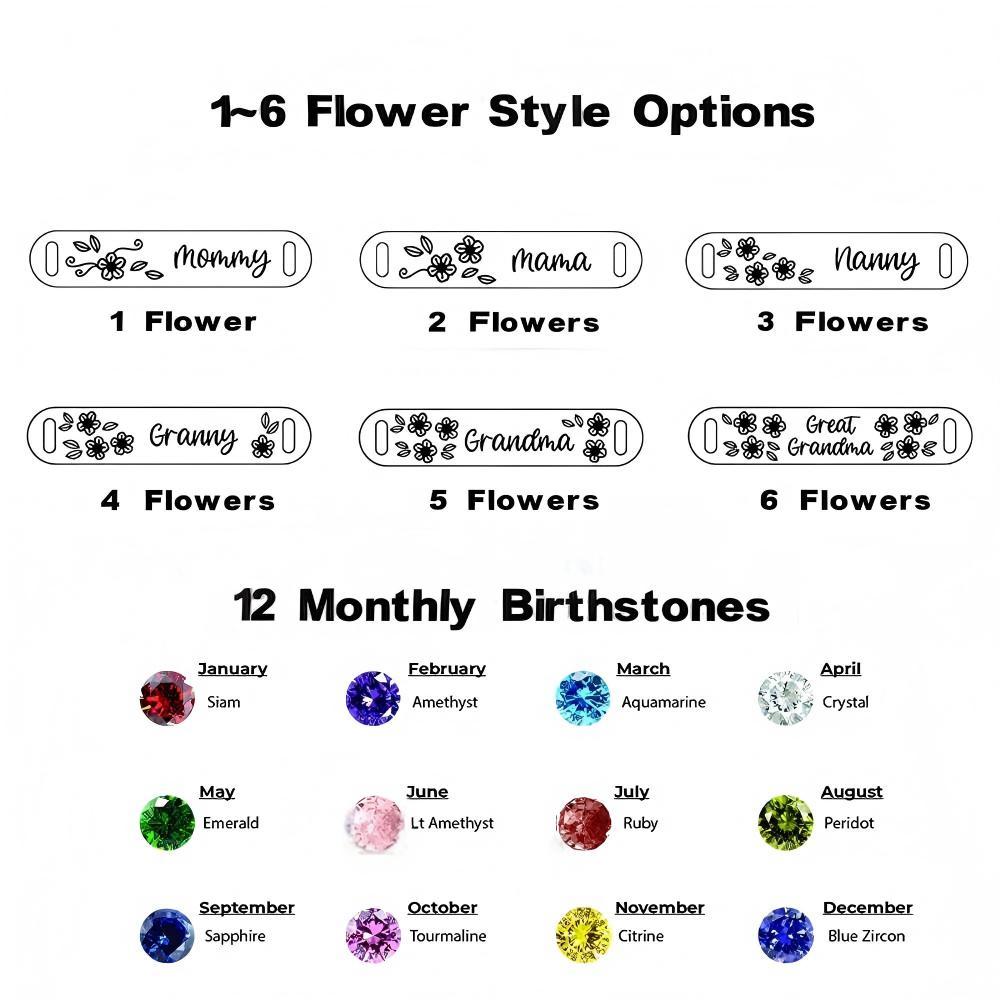 Bracelet Personnalisé À Motif Floral Et Pierre De Naissance
