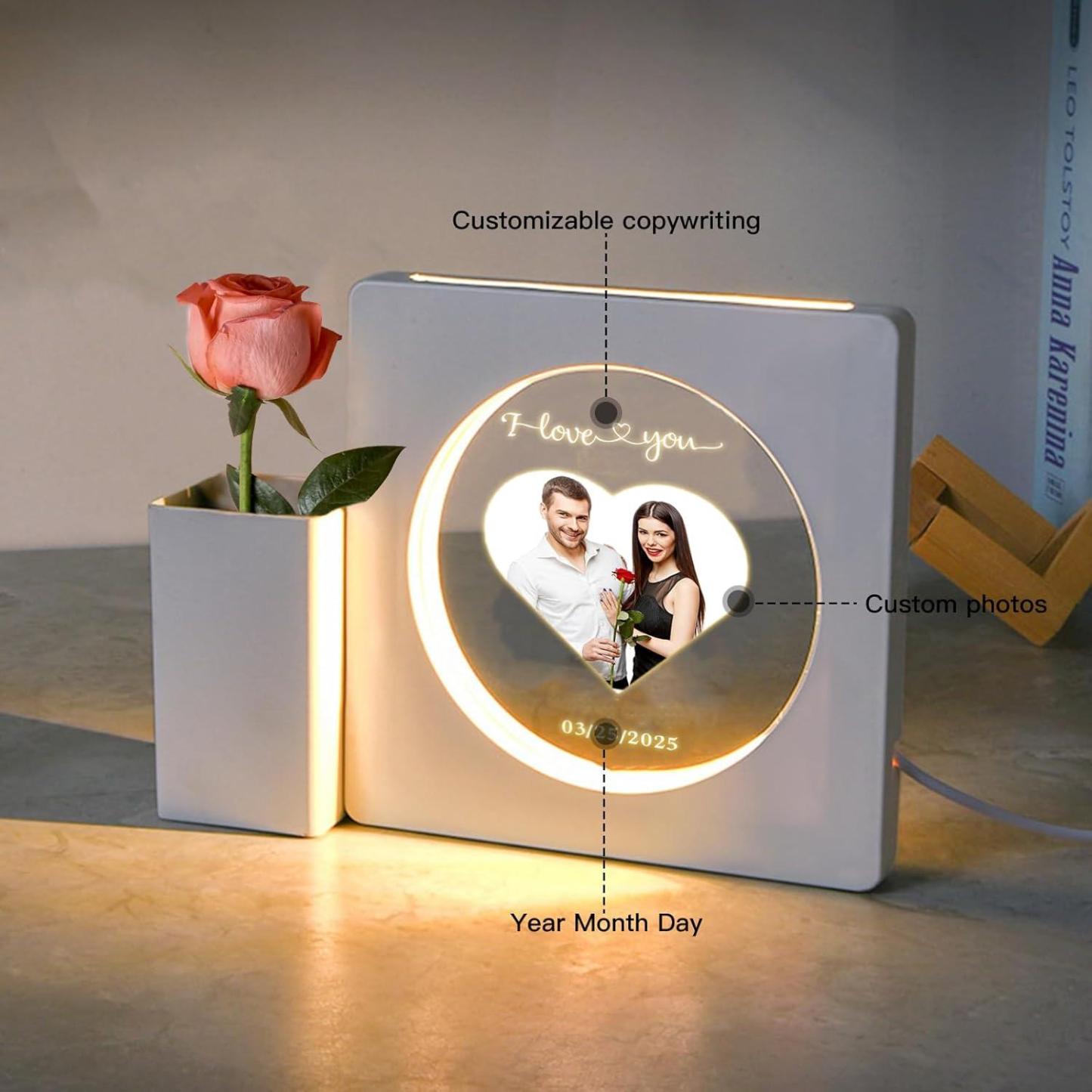 Custom Photo & Text Acrylic Pen Holder Lamp – Romantic Desk Light, Valentine’s Day Gift, Multi-Purpose for Office, Kids, or Couples