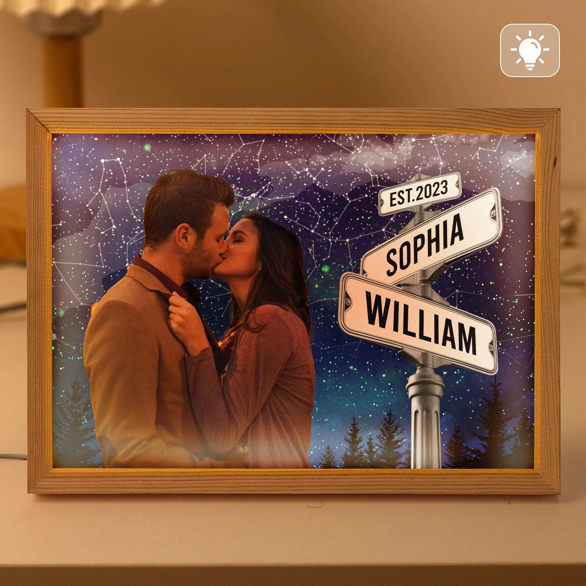 Panneau De Rue Avec Carte Du Ciel Et Nom Personnalisé - Cadre Photo Lumineux Personnalisé