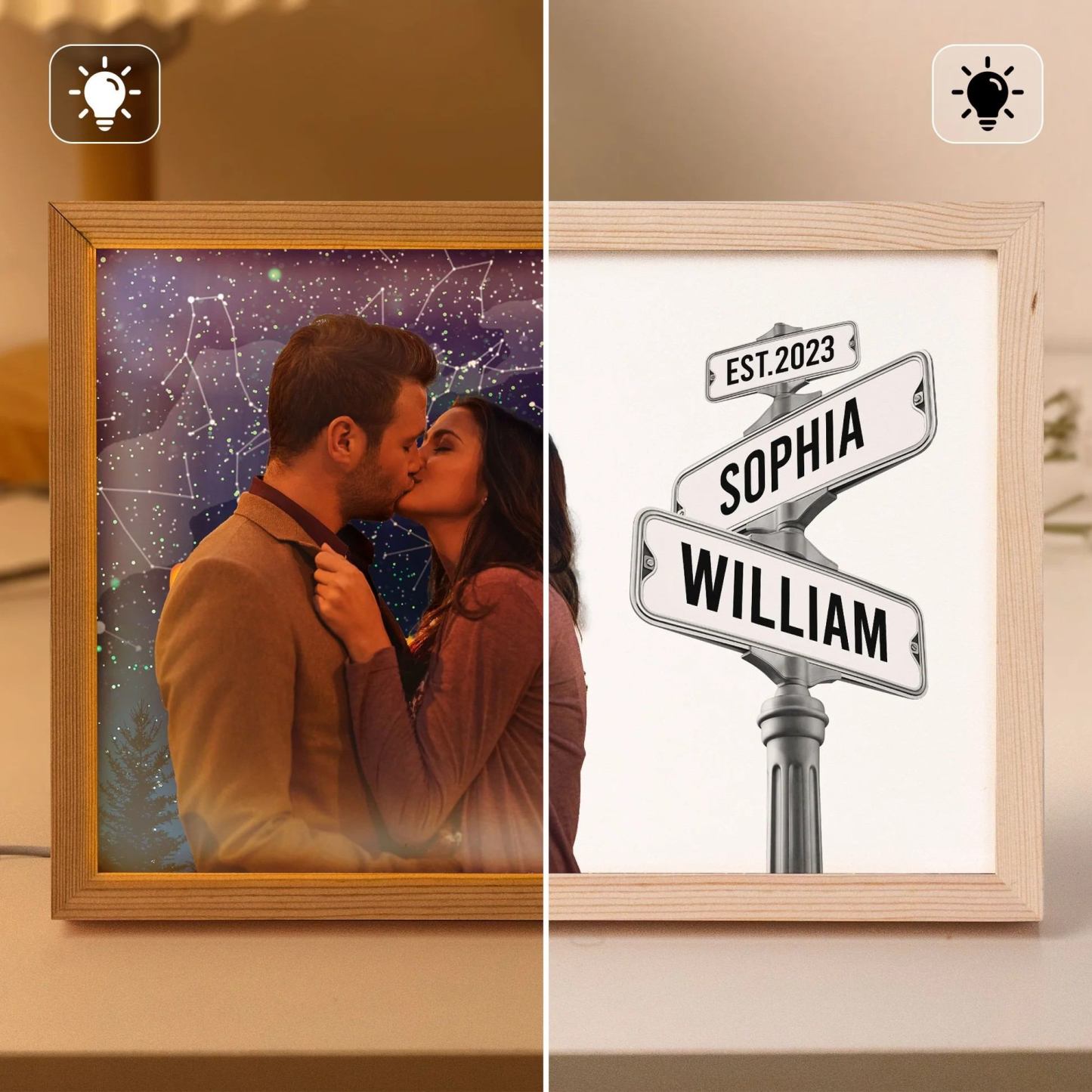 Panneau De Rue Avec Carte Du Ciel Et Nom Personnalisé - Cadre Photo Lumineux Personnalisé