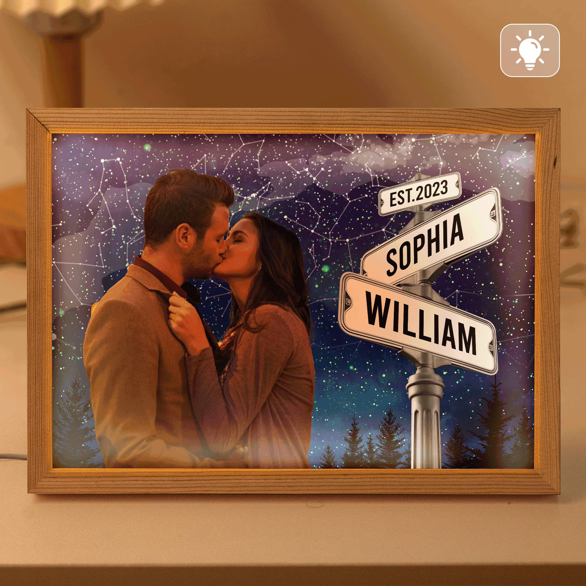 Panneau De Rue Avec Carte Du Ciel Et Nom Personnalisé - Cadre Photo Lumineux Personnalisé