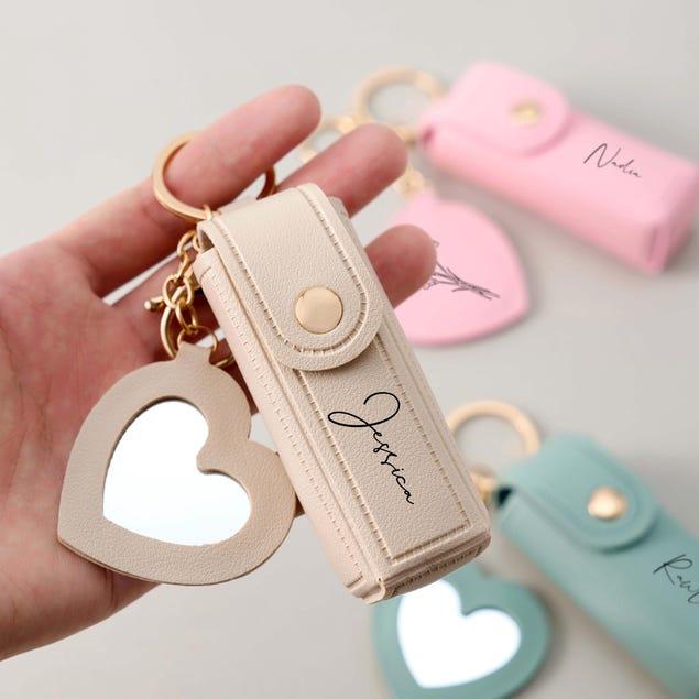 Étui À Rouge À Lèvres Personnalisé Avec Miroir Et Fleur De Naissance – Mini Porte-rouge À Lèvres Personnalisé Avec Nom, Pochette À Maquillage Porte-clés, Cadeau Attentionné Pour Elle