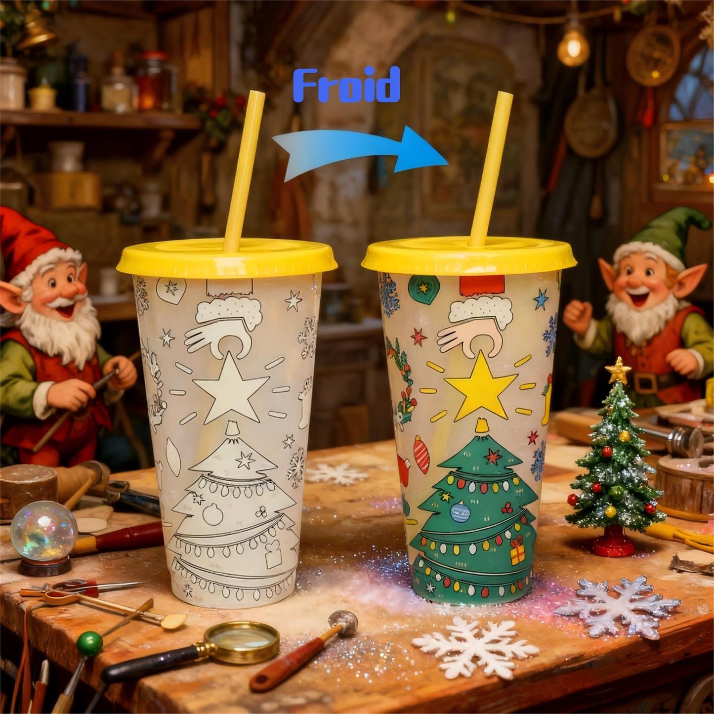 Gobelet à paille changeant de couleur dans l'eau froide Pour Les Fêtes De Noël