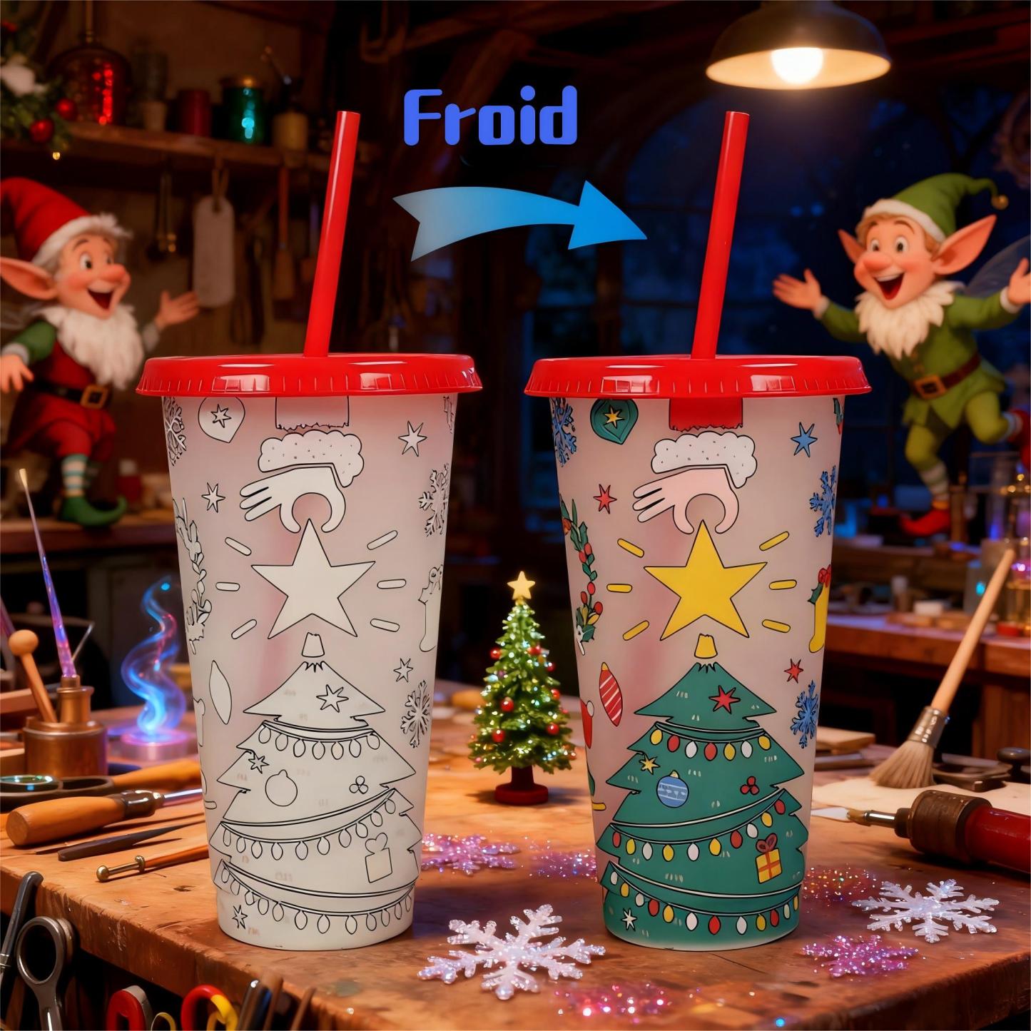 Gobelet à paille changeant de couleur dans l'eau froide Pour Les Fêtes De Noël