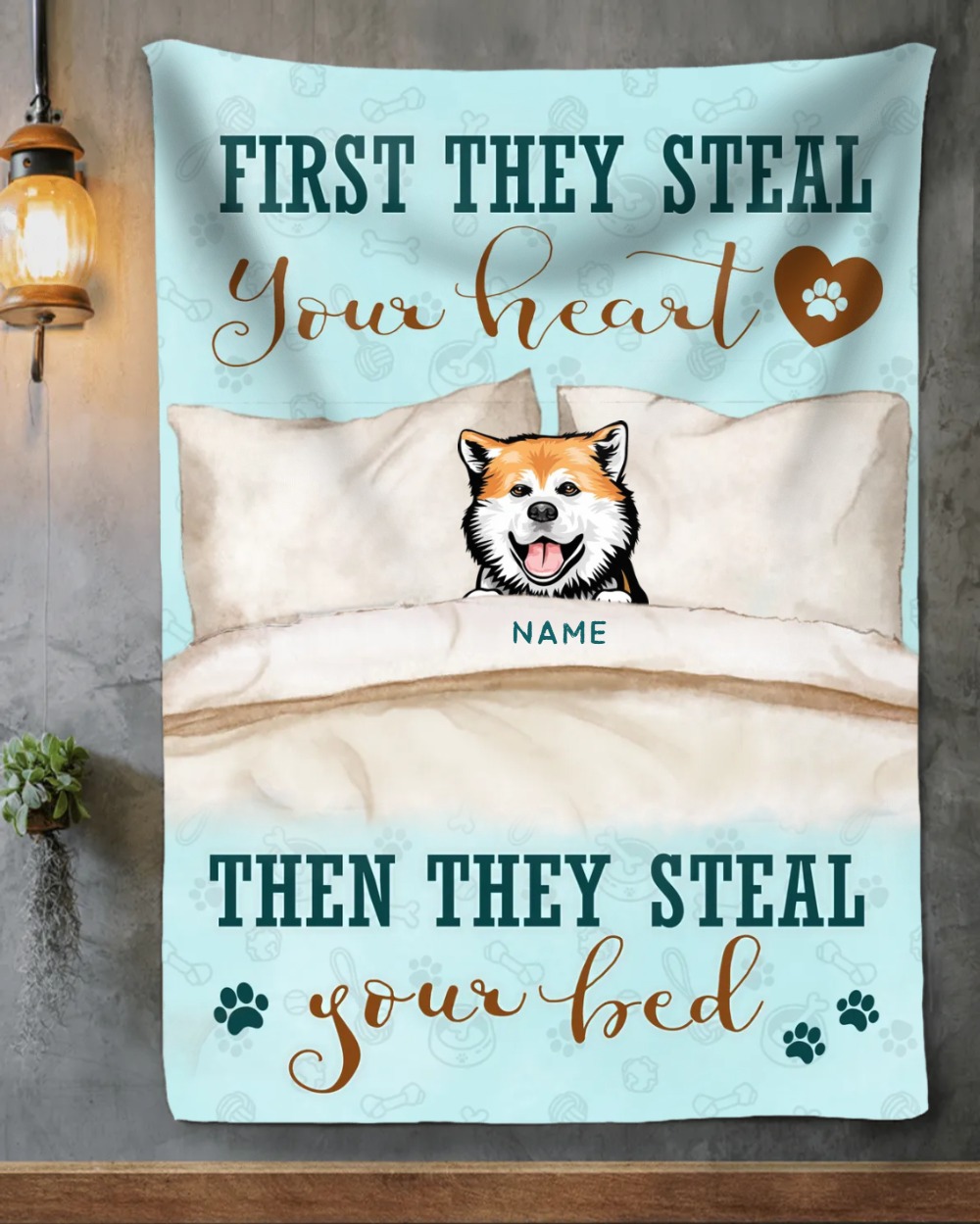 Couverture Photo Personnalisée Pour Animaux De Compagnie | Couverture Personnalisée Pour Chien Et Chat Avec Nom | 1 À 5 Animaux Disponibles | Modèle « d'abord, Ils Vous Volent Votre Cœur »