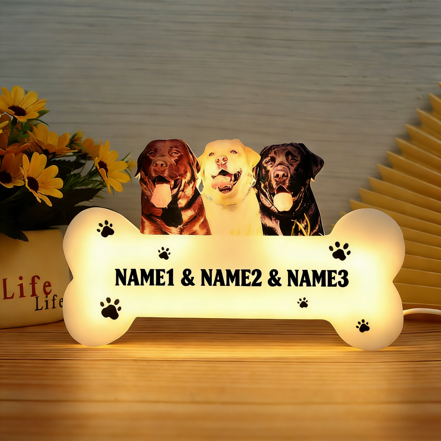 Veilleuse Led Personnalisée Avec Portrait D'animal De Compagnie, Photo Et Nom