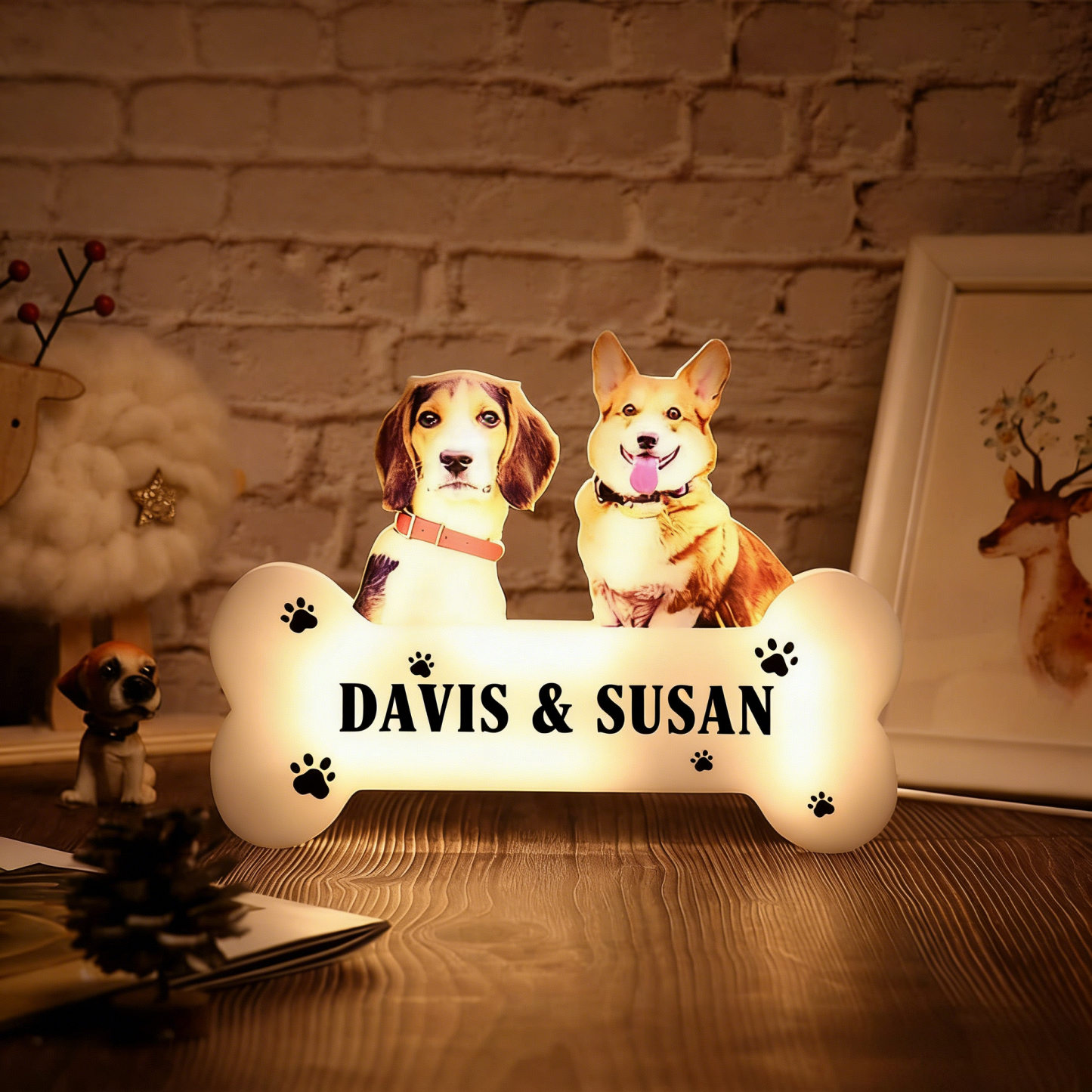 Veilleuse Led Personnalisée Avec Portrait D'animal De Compagnie, Photo Et Nom