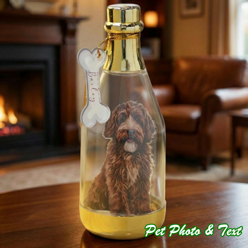 Bouteille Photo Personnalisée Pour Animal De Compagnie Avec Support En Acrylique Et Étiquette Nominative