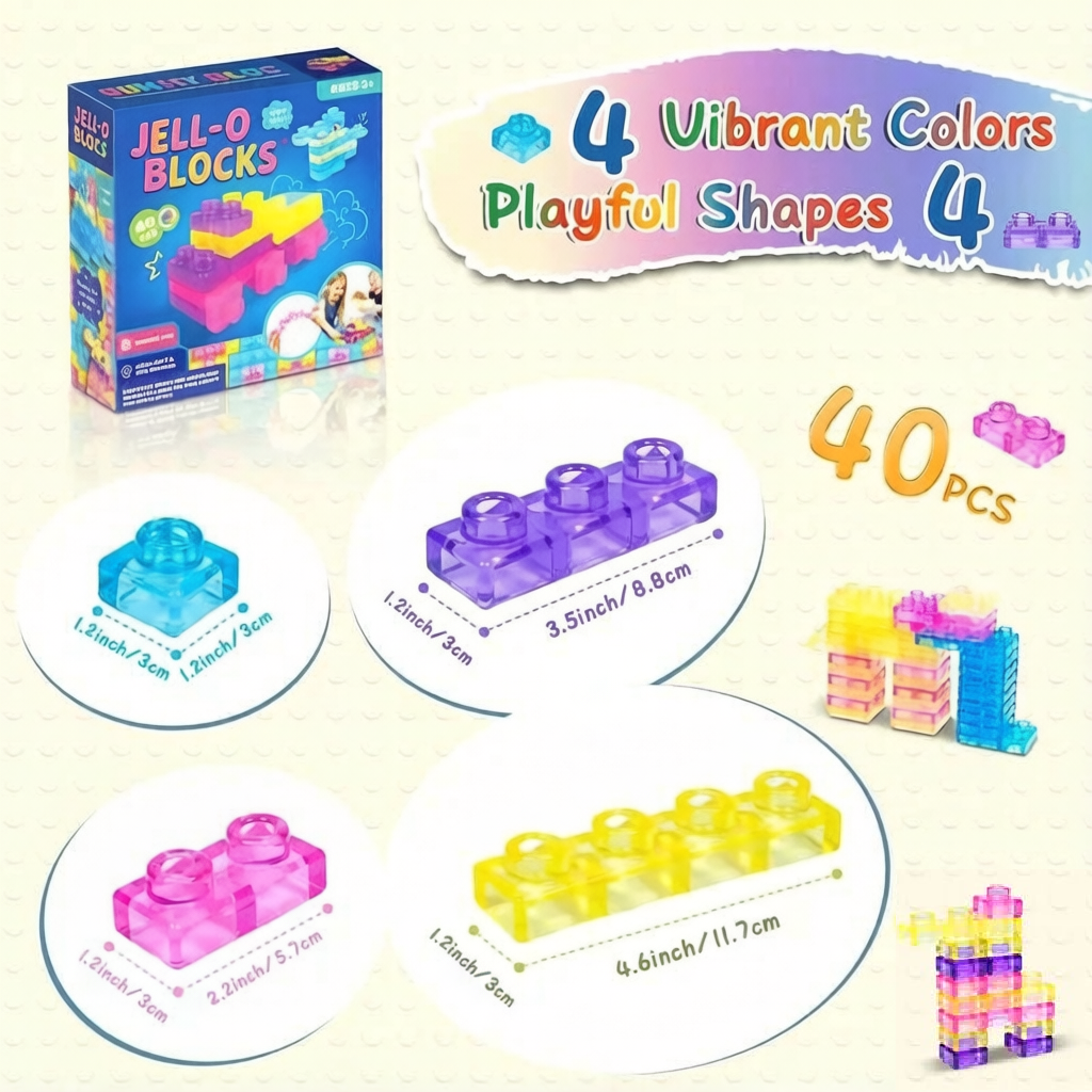 Blocs Jell-o : 40 Blocs Sensoriels Montessori Souples
