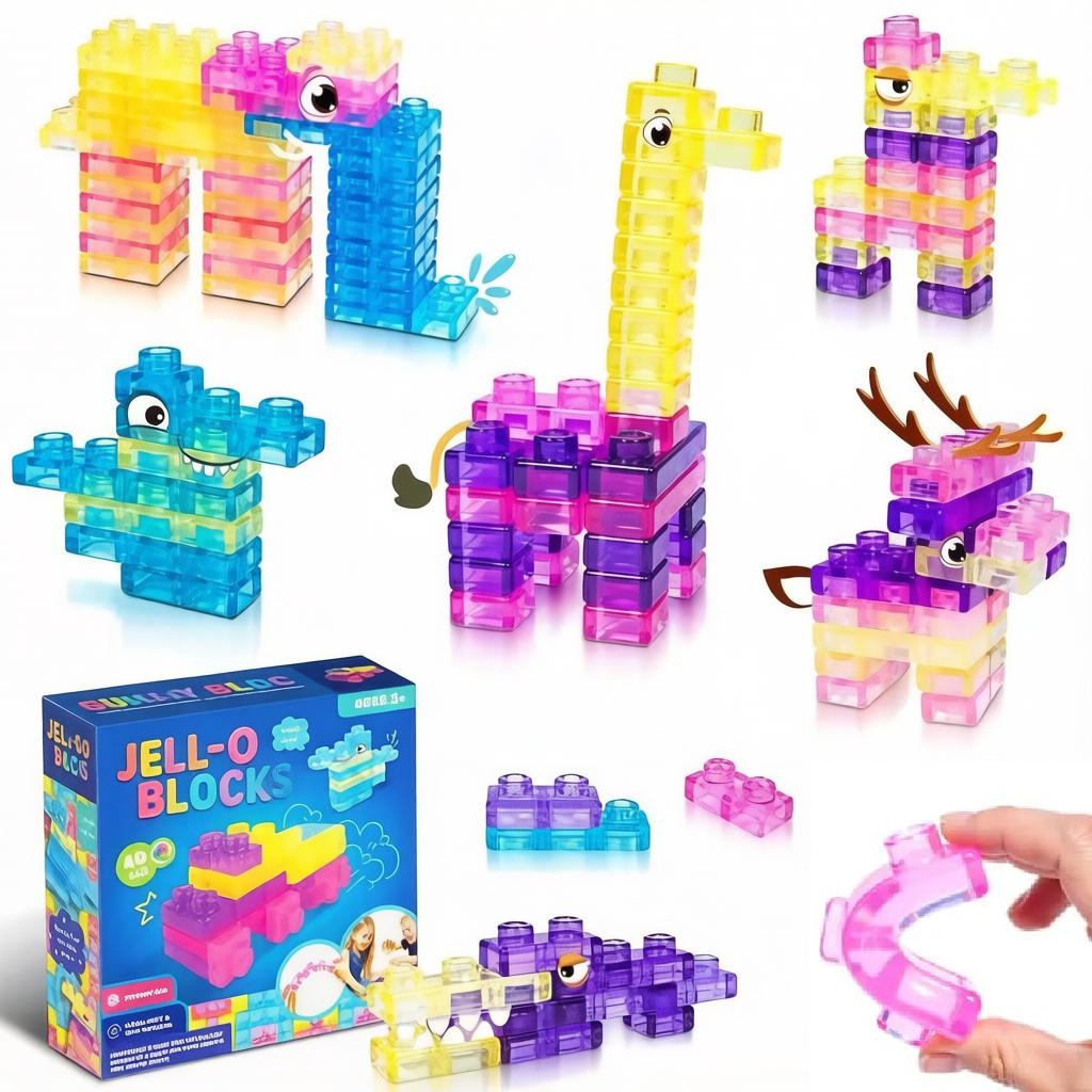 JELLY-O BLOCKS: 40-Piece Montessori Sensory Building Soft Blocks
