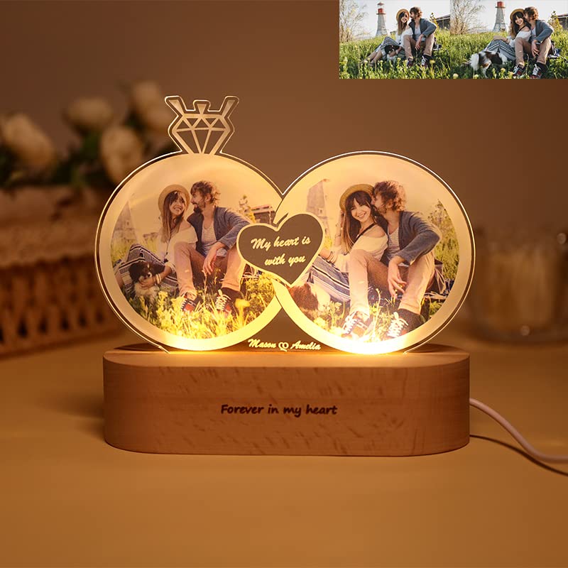 Lampe Led Personnalisée En Forme D'anneau Avec Photo Et Texte, Cadeau Pour Amoureux, Couples, Fiançailles, Mariage, Anniversaire