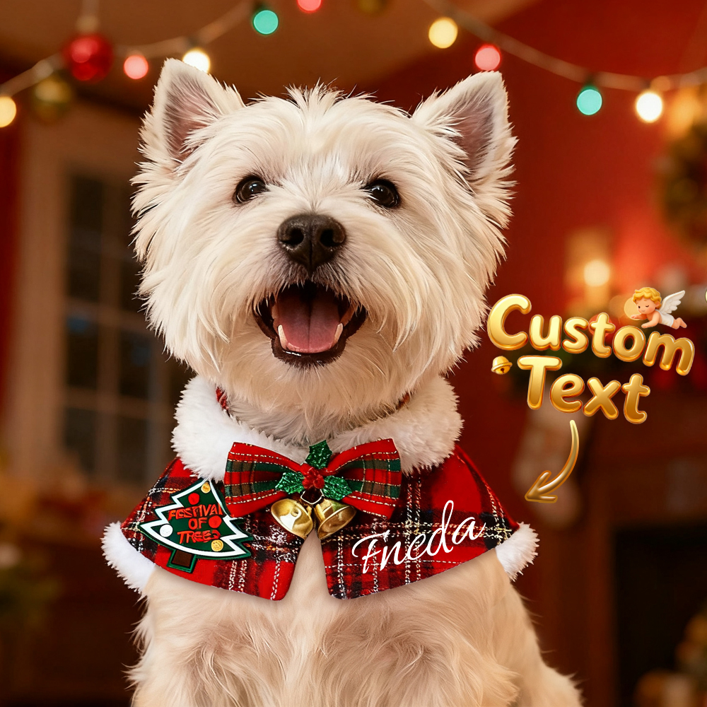 Écharpe personnalisée pour animaux de compagnie avec col en peluche, cape de Noël pour animaux, chauffe-cou pour chiens et chats, cadeau de Noël pour les amoureux des animaux