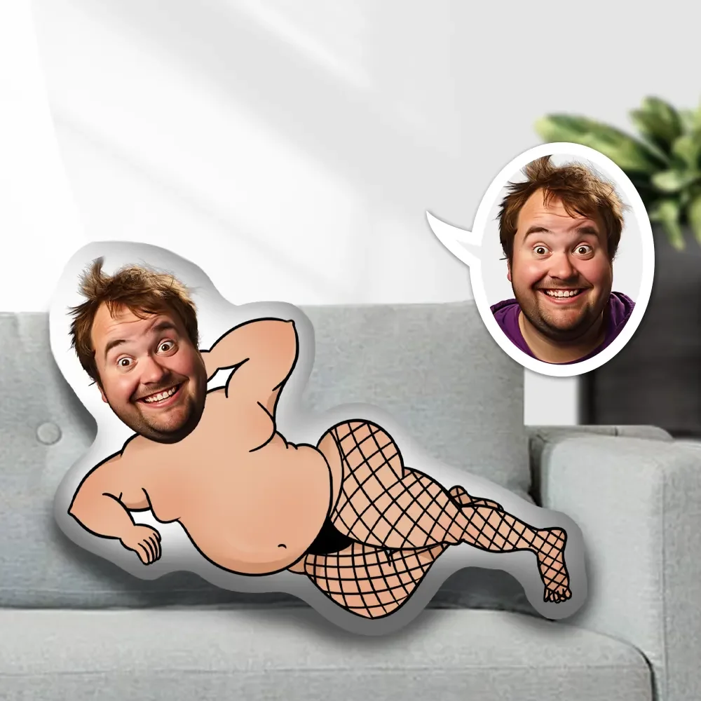Coussin Décoratif Minime Personnalisé Avec Photo D'un Homme Sexy Et Drôle En Bas Résille, Cadeau Pour Lui