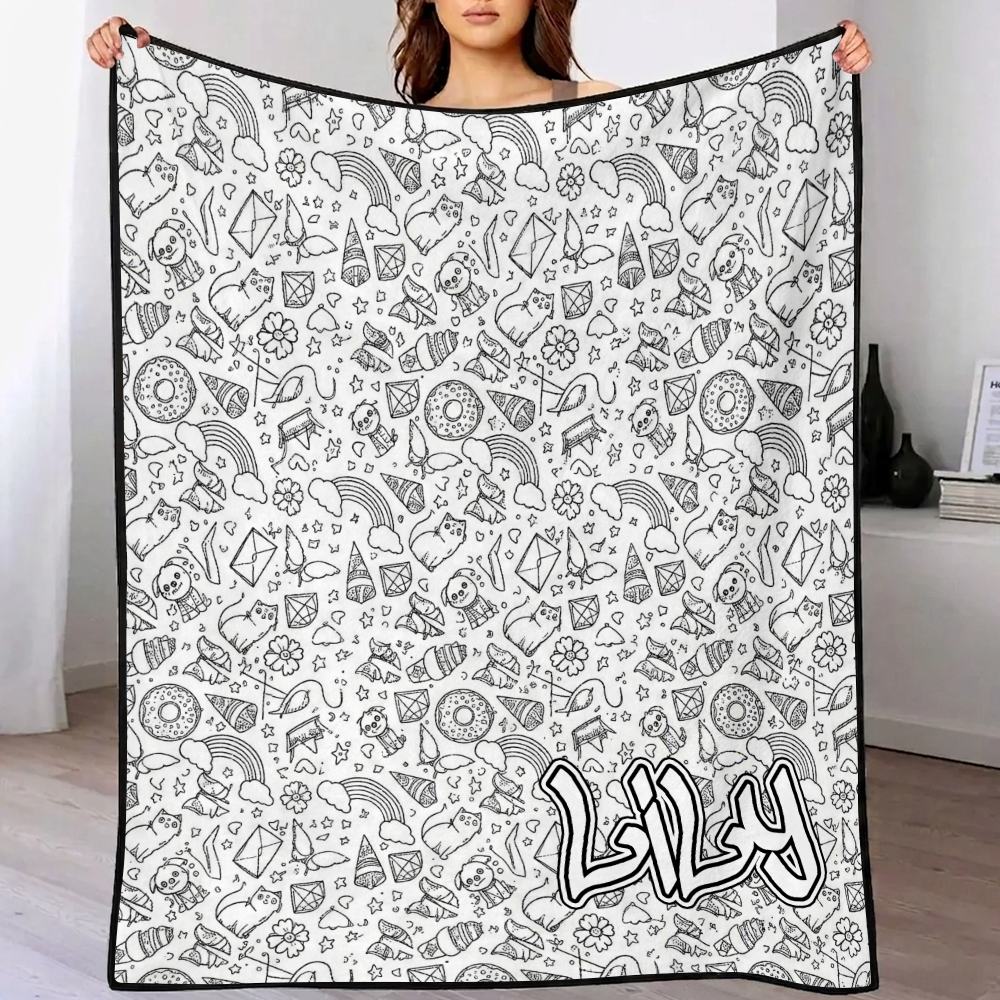 Couverture De Dessin DIY (jeu De Marqueurs De 24 Couleurs En Option) Créez Votre Couverture Artistique, Couverture Souvenir Lavable Pour Enfants Et Adultes - CustWitFR