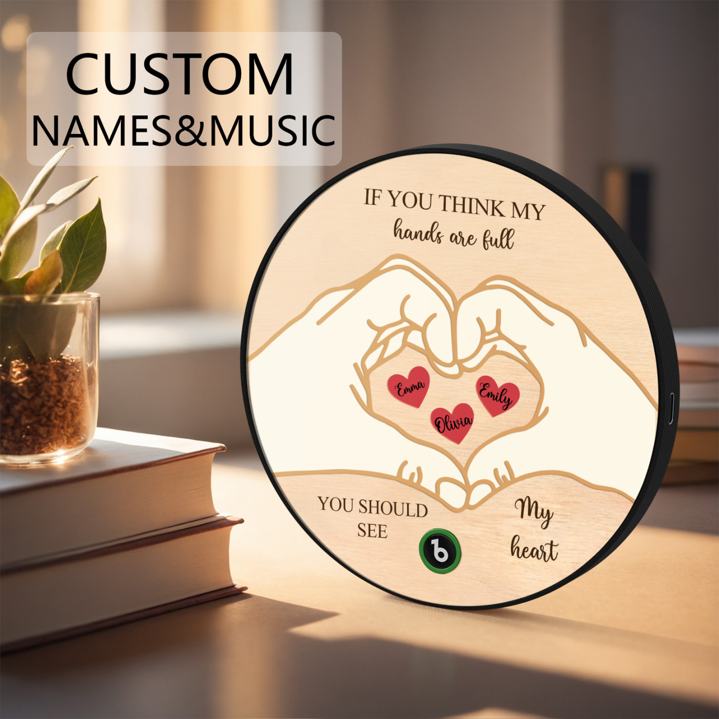 Custom Music Fridge Magnet Personalized Name Heart Pattern Round Fridge Magnet For Loved Ones