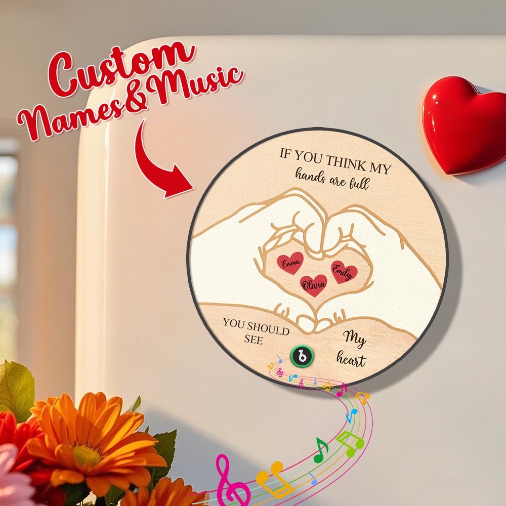 Custom Music Fridge Magnet Personalized Name Heart Pattern Round Fridge Magnet For Loved Ones
