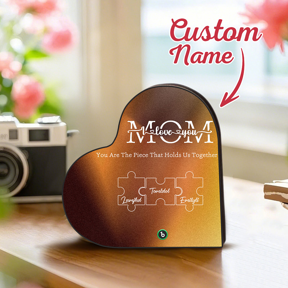 Custom Music Fridge Magnet Personalized Names Puzzle Pattern Heart Shape Fridge Magnet For Mother's Day