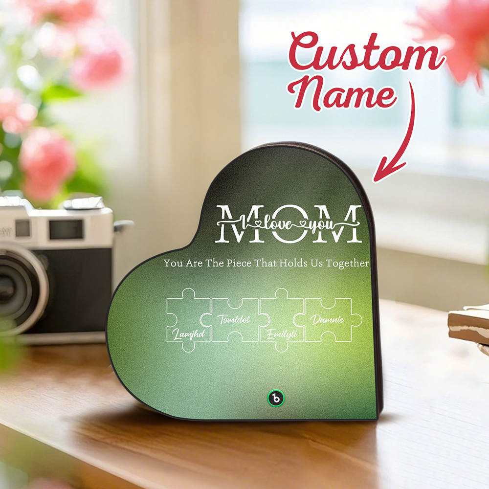 Custom Music Fridge Magnet Personalized Names Puzzle Pattern Heart Shape Fridge Magnet For Mother's Day