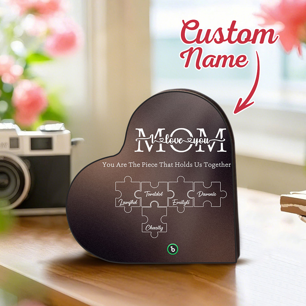Custom Music Fridge Magnet Personalized Names Puzzle Pattern Heart Shape Fridge Magnet For Mother's Day