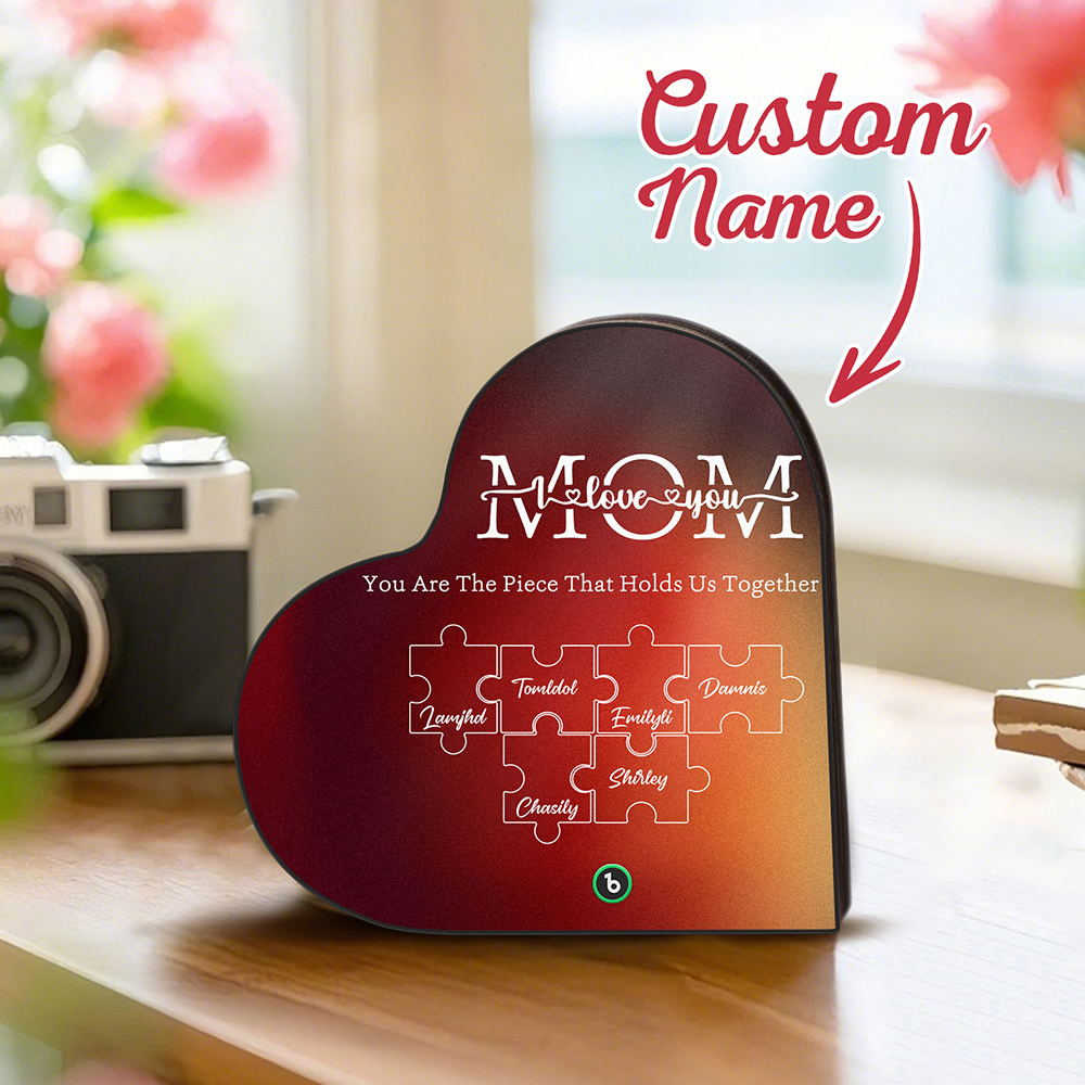 Custom Music Fridge Magnet Personalized Names Puzzle Pattern Heart Shape Fridge Magnet For Mother's Day